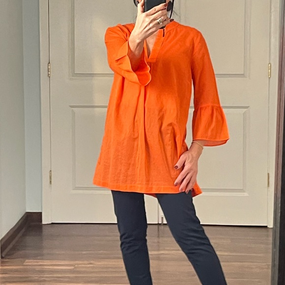 J. Crew Tops - J.Crew Orange 100% cotton split neck tunic cover up shirt size M